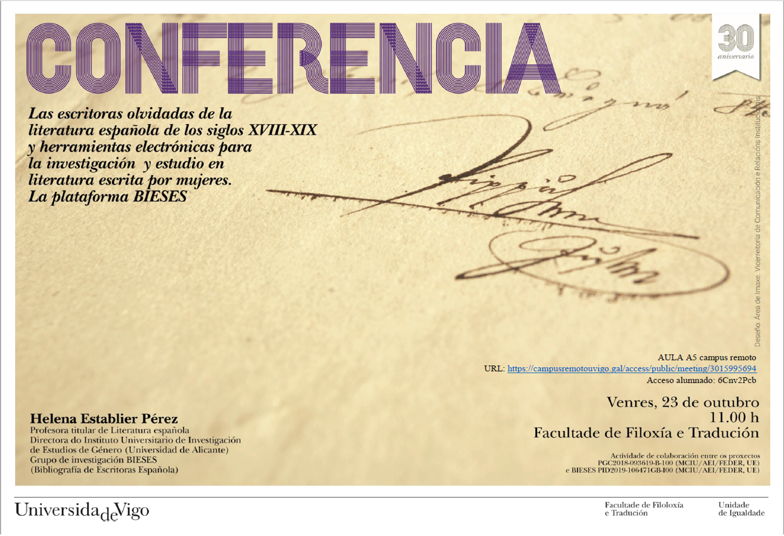 Foto cartel conferencia Helena Establier